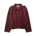 Dettaglio del colletto della giacca bomber oversize in pelle scamosciata bordeaux - XS / Borgogna