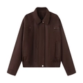 Chaqueta bomber vintage marrón oscuro con textura de ante y bolsillos cargo - S / Castaño
