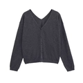 Minimalistischer dunkelgrauer Strick-Cardigan mit V-Ausschnitt und gerippten Bündchen - S / Grau