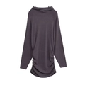 Dark grey slim-fit hooded knit mini dress with long sleeves and ruched side details - S / Gray