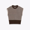 Débardeur en tricot à chevrons marron et beige avec ourlet côtelé pour femmes - S / Marron Crème Chevrons