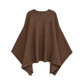 Minimalist loose-fit dark brown knit poncho with a classic crew neck and soft drape - S / Khaki