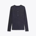 Minimalistischer dunkelgrauer gerippter Strick-Henley-Pullover mit langen Ärmeln - S / Grau