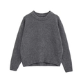 Dunkelgrauer Damen-Strickpullover in lockerer Passform mit Rundhalsausschnitt und Rippstrickbündchen - S / Grau