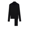 Women's black rib-knit cardigan with round neck and matching long scarf accessory - S / Black