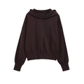 Deep brown knitted hoodie for women with drawstring and soft ribbed texture details - S / Dark Brown