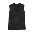 Eleganter dunkelgrauer Strickweste mit V-Ausschnitt, zwei Taschen und Rippbündchen - S / Dunkelgrau