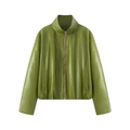 Modieuze grasgroene PU-leren jas met opstaande kraag en rits voor een moderne look - S / Groene Jas