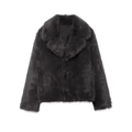 Damen Jacke aus schwarzem Kunstpelz mit großem Reverskragen und dickem Winterplüsch - XS / Schwarz