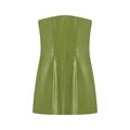 Chic olive green faux leather strapless bodycon mini dress with sleek matte finish - S / Green Skirt