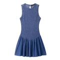 Ärmelloses Mini-Jeanskleid in Blau mit elastischem Smok-Detail und ausgestelltem A-Linien-Rock - XS / Blau