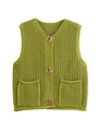 Detail of green crochet vest featuring chunky knit texture and vintage gold buttons - S / Light Green