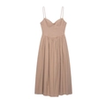 Elegant khaki midi sundress with adjustable spaghetti straps and corset-style bodice - XS / Khaki