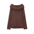 Pull en maille côtelée marron à épaules dénudées avec grand col revers et manches longues - S / Marron