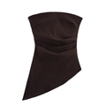 Women's dark brown strapless tube top with ruched waist and asymmetrical hem - Coffee