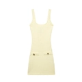 Elegante vestido corto sin mangas de punto gofrado crema con cuello en U y botones - S / Beige
