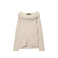 Pull en maille à épaules dénudées blanc crème avec texture à côtes verticales - S / Abricot
