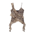 Damen Asymmetrisches Leopard Mesh-Oberteil mit Lagenrüschen und einseitigem Schultergurt - S / Leopardenmuster