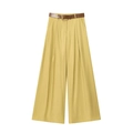 Pantaloni gialli a gamba larga a vita alta con cintura marrone e dettagli a pieghe - XS / Giallo