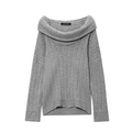 Pull en maille grise à épaules dénudées avec texture côtelée et manches longues - S / Gris
