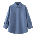 Relaxed fit blue tweed shirt jacket with large front pockets and collared neck - Blue