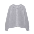Classic light grey knit cardigan for women with round neck and button-down front - S / Gray