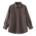 Deep coffee oversized tweed jacket with large front pockets and buttoned cuffs - Dark Brown