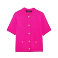 Cardigan in maglia rosso rosa a maniche corte con girocollo e bottoni dorati - S / Rosa Rosso