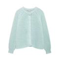 Chunky knit cardigan in mint blue featuring matching buttons and a round neckline - S / Light Blue