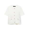 Cardigan da donna in maglia bianca a maniche corte con bottoni dorati e tasche applicate - S / Bianco