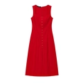 Ärmelloses Leinen-Midikleid in hellem Rot mit eckigem Ausschnitt und Goldknöpfen - XS / Rot