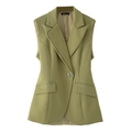 Chique backless onregelmatige dames gilet in olijfgroen met een zilveren knoop - S / Olijfgroen