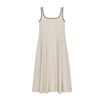 Beige midi sleeveless dress with black contrast trim and natural fabric texture - XS / Khaki