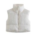 Creamy white cropped puffer vest with stand collar and adjustable drawstring hem for women - S / White