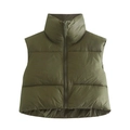 Padded puffer vest in dark green with high stand collar and water-resistant fabric - Army Green