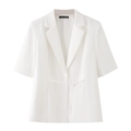 Kurzärmeliger weißer Blazer mit Reverskragen und passendem Taillengürtel für Damen - S / Weiß