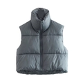 Women's padded gray vest featuring a stand collar and adjustable drawstring hem - Gray