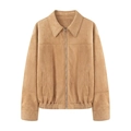 Classic camel faux suede bomber jacket with turn-down collar and zip closure - XS / Light Brown