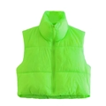 Neon green stand collar puffer vest with zipper closure and adjustable drawstring hem - Fluorescent Green