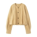 Veste courte beige pour femme en similicuir suédé avec boutons en écaille - XS / Kaki