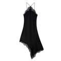 Elegante zwarte satijnen slipdress met wimperkant en een asymmetrische zoom voor dames - XS / Zwart