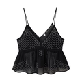 Schwarzes besticktes Camisole-Oberteil mit V-Ausschnitt und feinem Rüschensaum-Detail - S / Schwarz