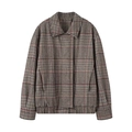 Giacca bomber classica a quadri marroni e rossi con colletto e orlo elasticizzato - S / Marrone Scuro