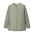 Women's light olive green quilted jacket with wavy stitching and round neck - S / Light Green