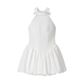 Elegante abito bianco all'americana con fiocchi e gonna a balze per donna - S / Bianco