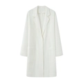 Women's white mid-length loose fit coat with classic lapel and front square pockets - XS / White