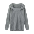 Women's minimalist off-shoulder grey rib-knit sweater in a relaxed long-sleeved loose fit - S / Gray
