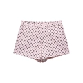 Close-up of pink polka dot shorts featuring a zip fly and belt loops on fabric - Pink Polka Dot Shorts