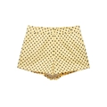 Detailed view of yellow high-waisted shorts with black polka dots and belt loops - Yellow Polka Dot Shorts