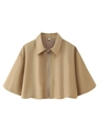 Detail of khaki short zip-up jacket collar with L size tag on white background - S / Khaki Short Sleeve